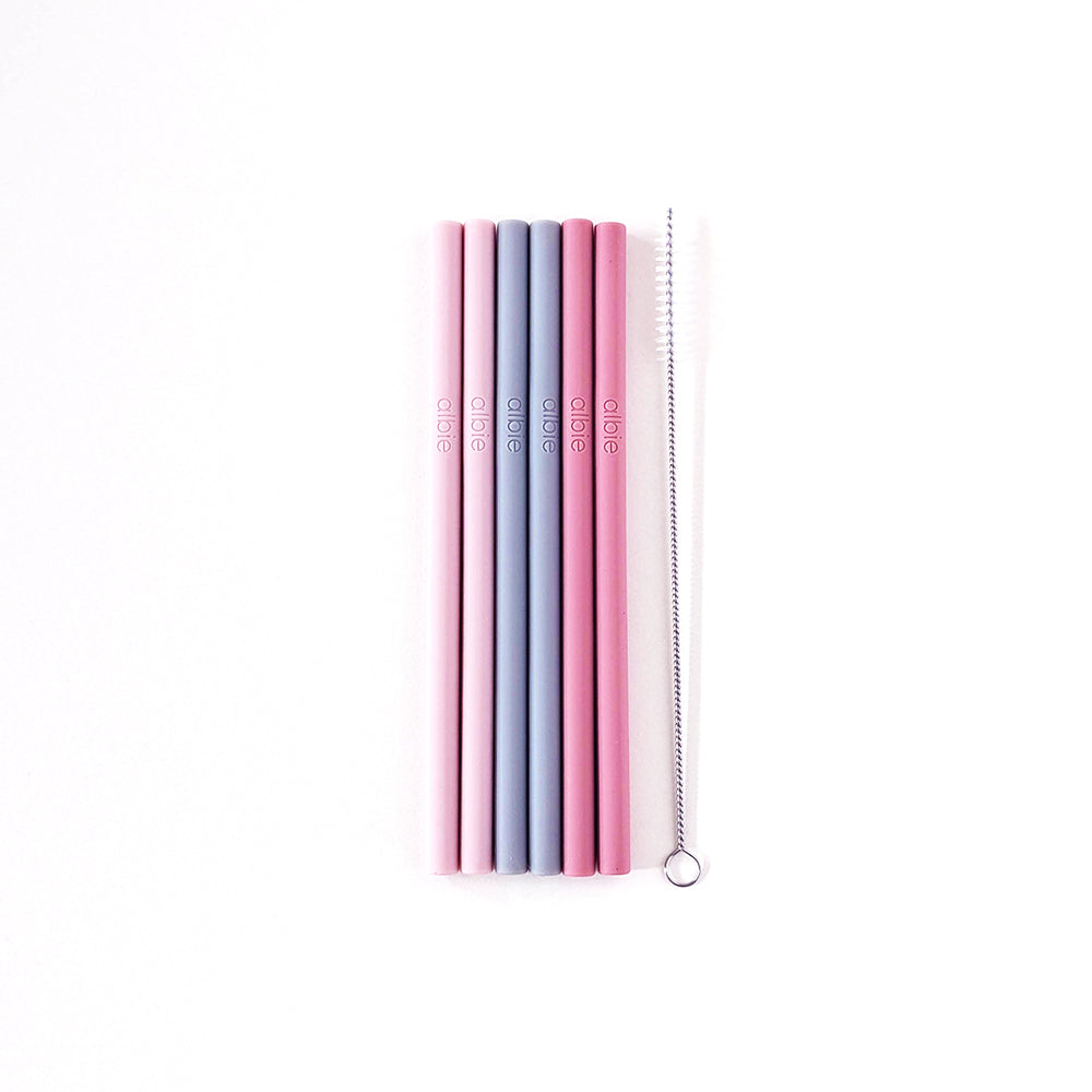 ICONIQ Re-Usable Silicone Straws with Cleaning Brush - Pack of 6 - Sma